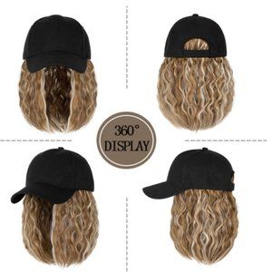 Baseball Cap Hat Wig Short Wavy Bob